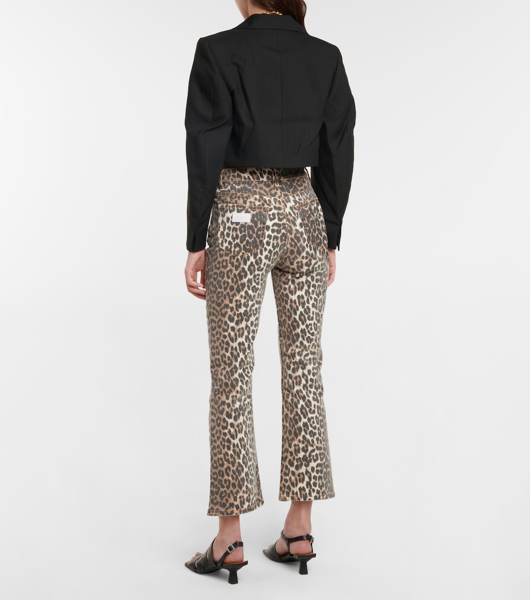 Leopard-print high-rise flared jeans | Ganni
