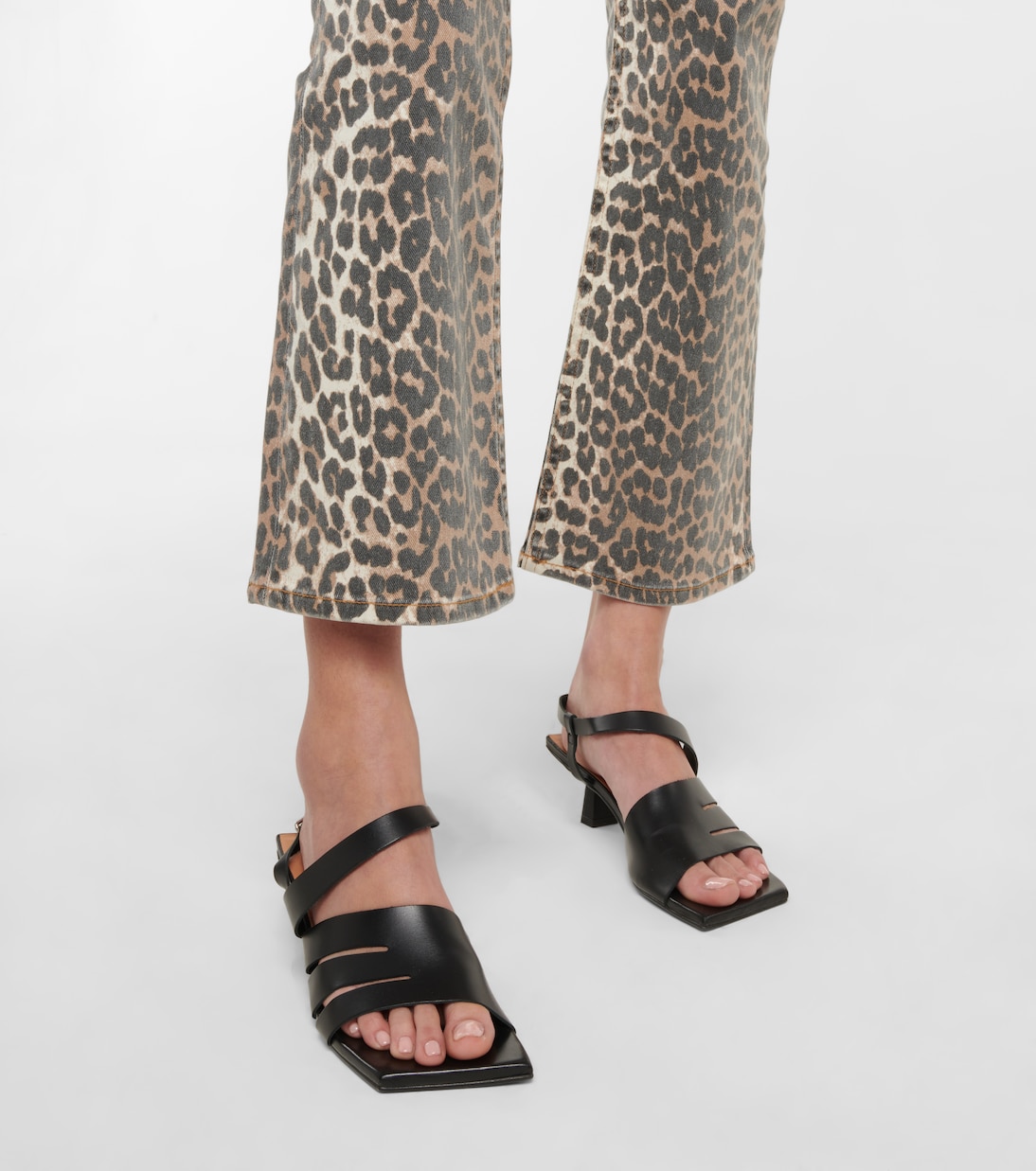 Leopard-print high-rise flared jeans | Ganni