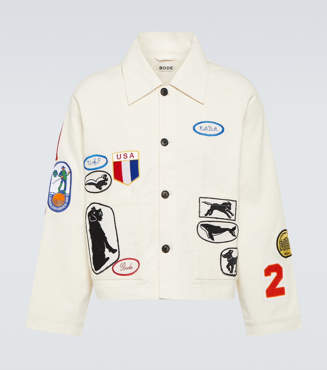 Cambridge patch-appliqué cotton canvas jacket | Bode
