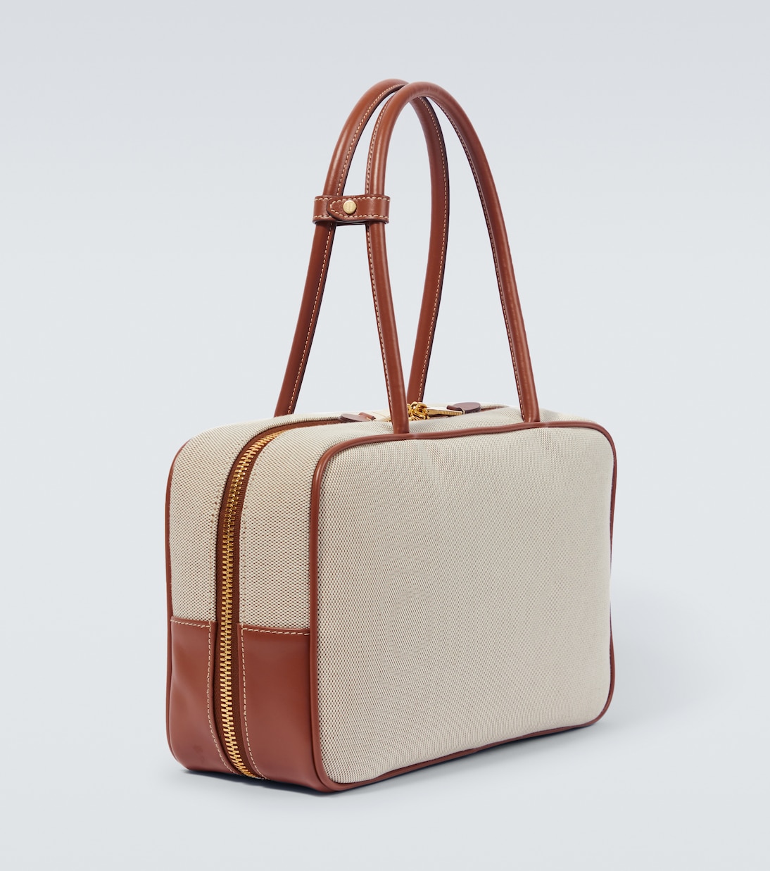 Logo leather-trimmed canvas tote bag | Miu Miu