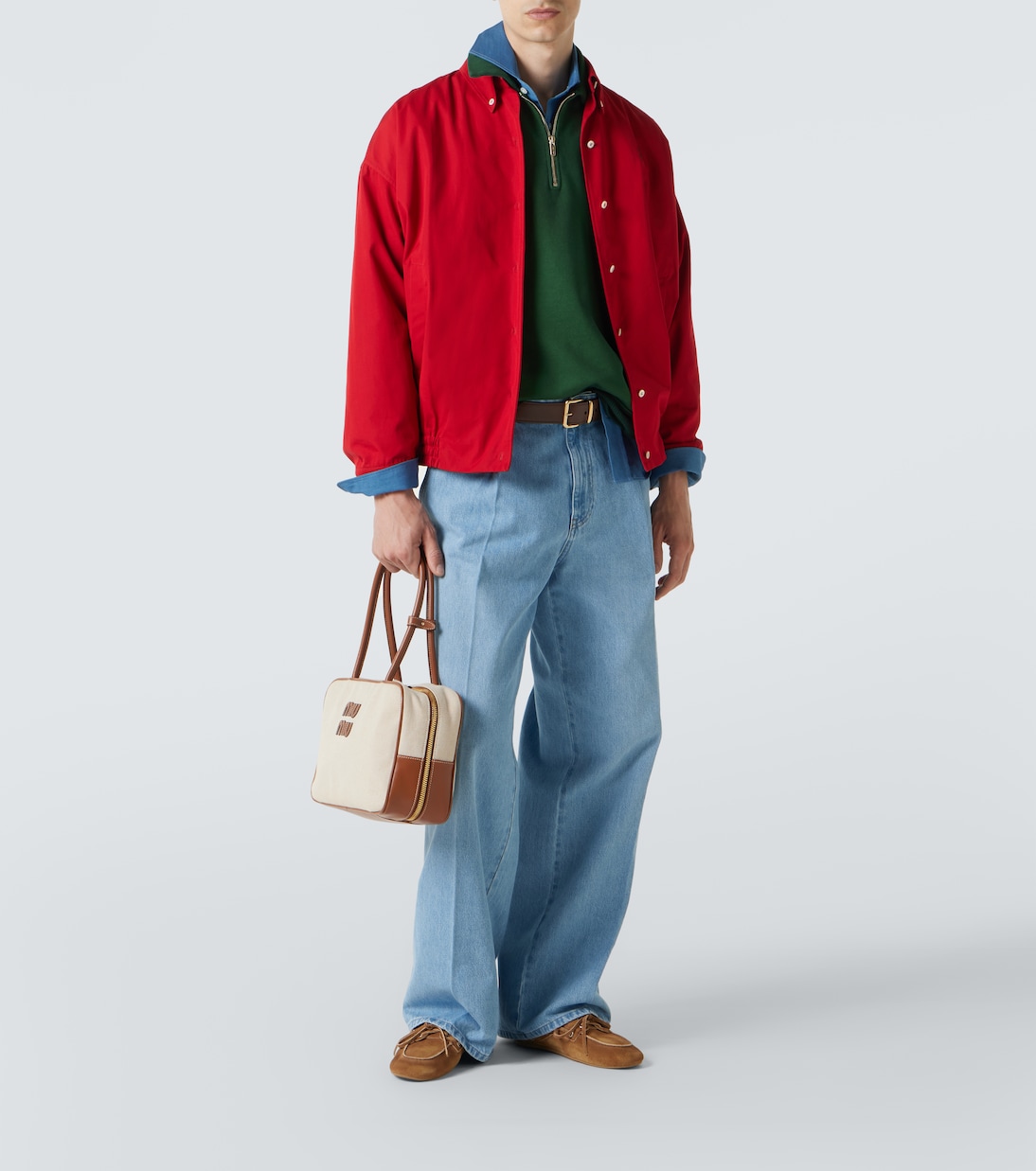 Logo leather-trimmed canvas tote bag | Miu Miu