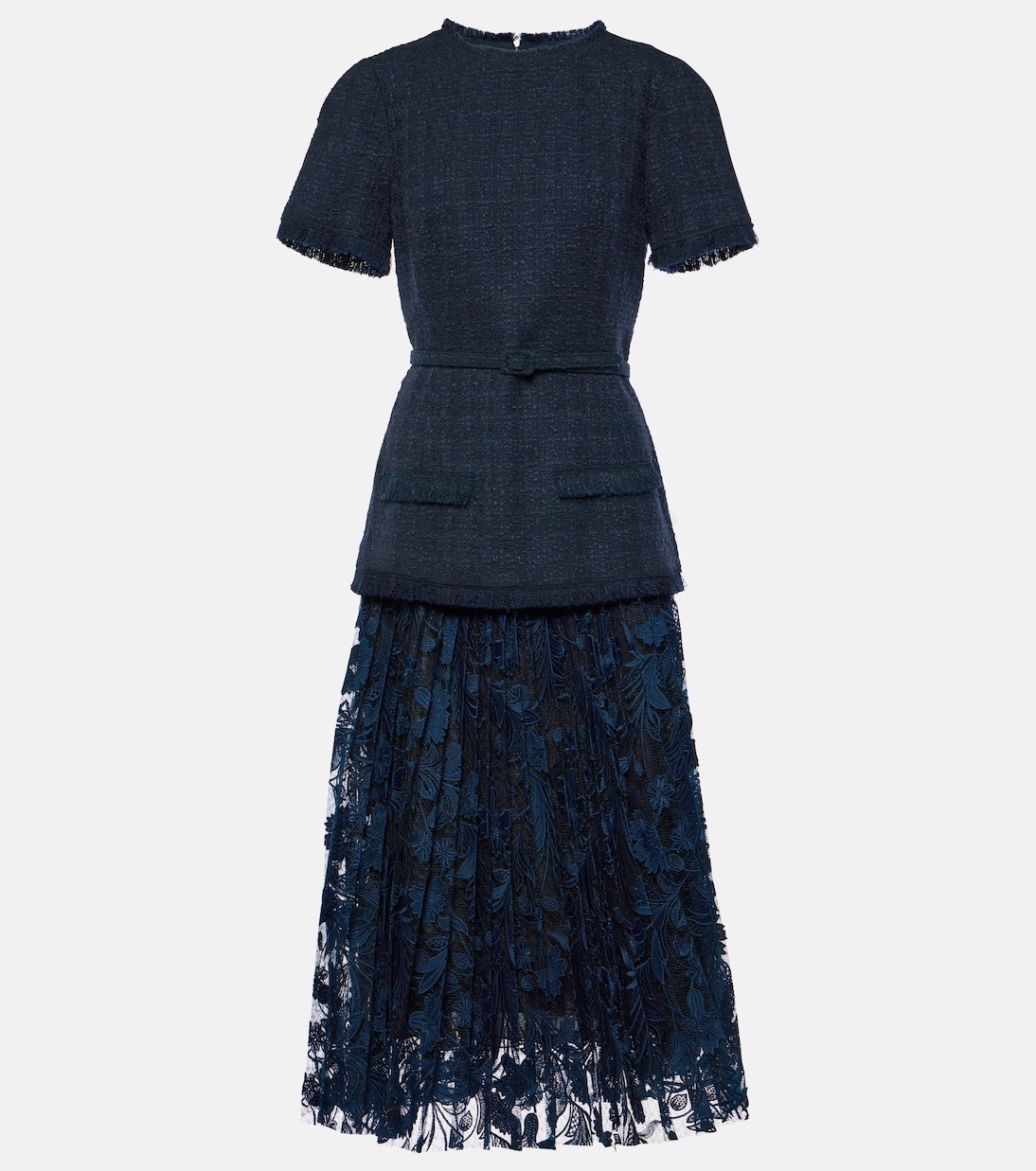 Robe midi en tweed de laine mélangée et dentelle | Oscar de la Renta