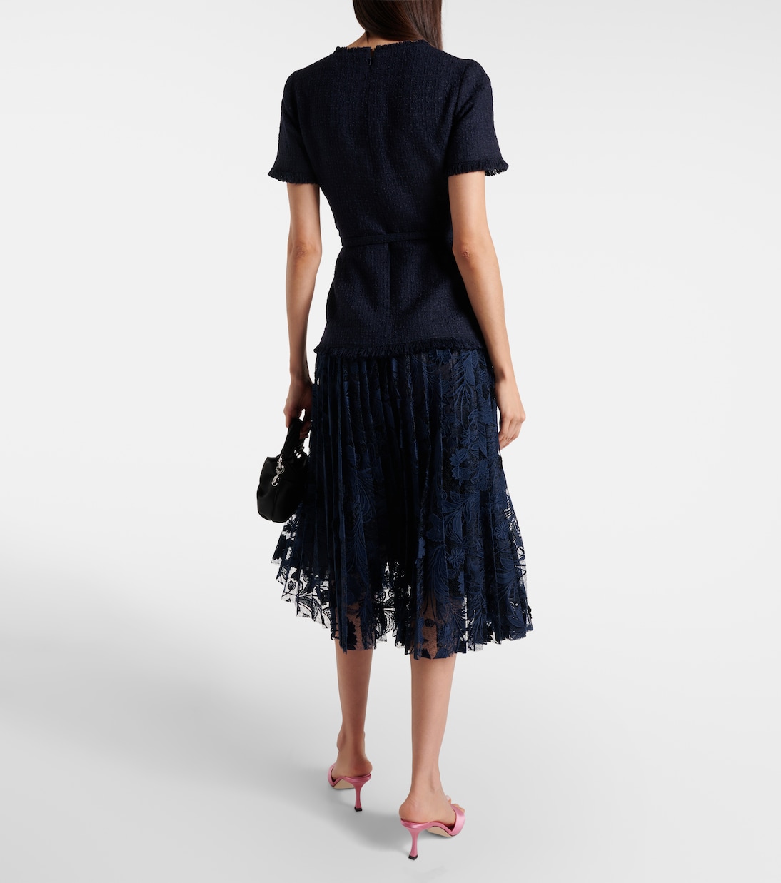 Robe midi en tweed de laine mélangée et dentelle | Oscar de la Renta