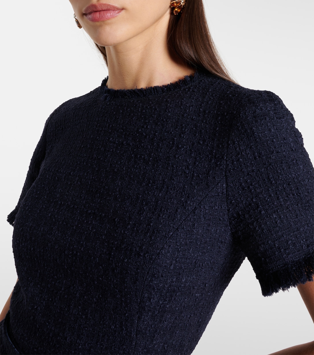Robe midi en tweed de laine mélangée et dentelle | Oscar de la Renta
