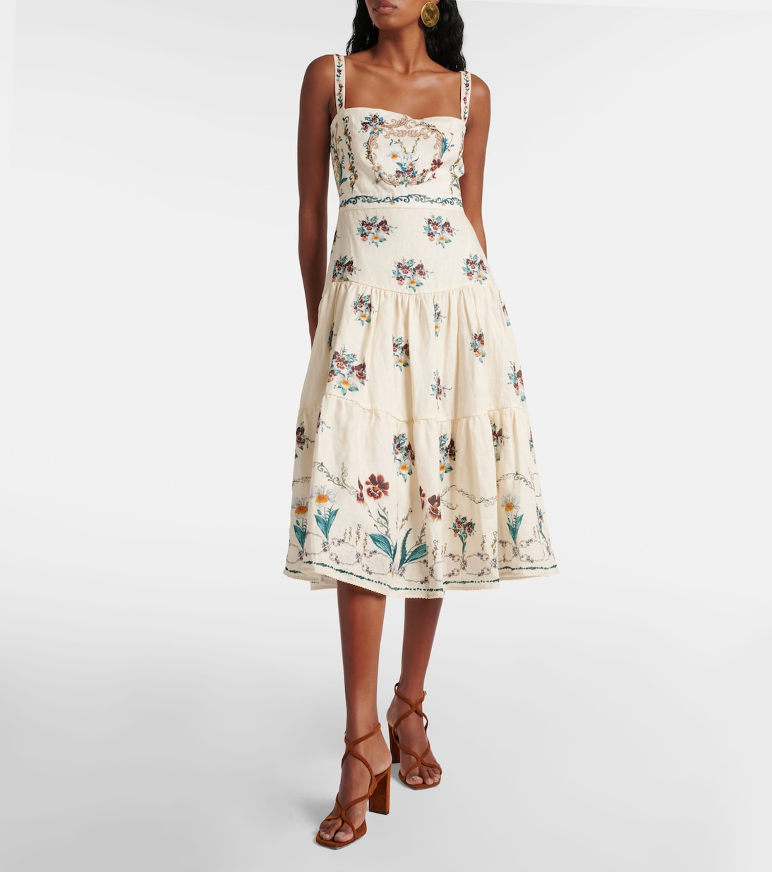Besticktes Midikleid Lima Florero aus Leinen | Agua by Agua Bendita