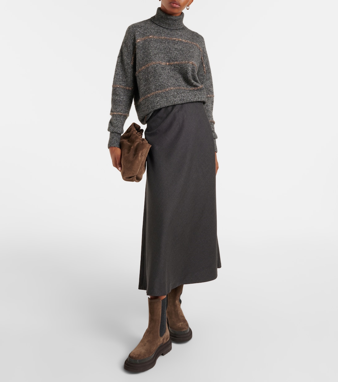 Falda midi de mezcla de lana | Brunello Cucinelli