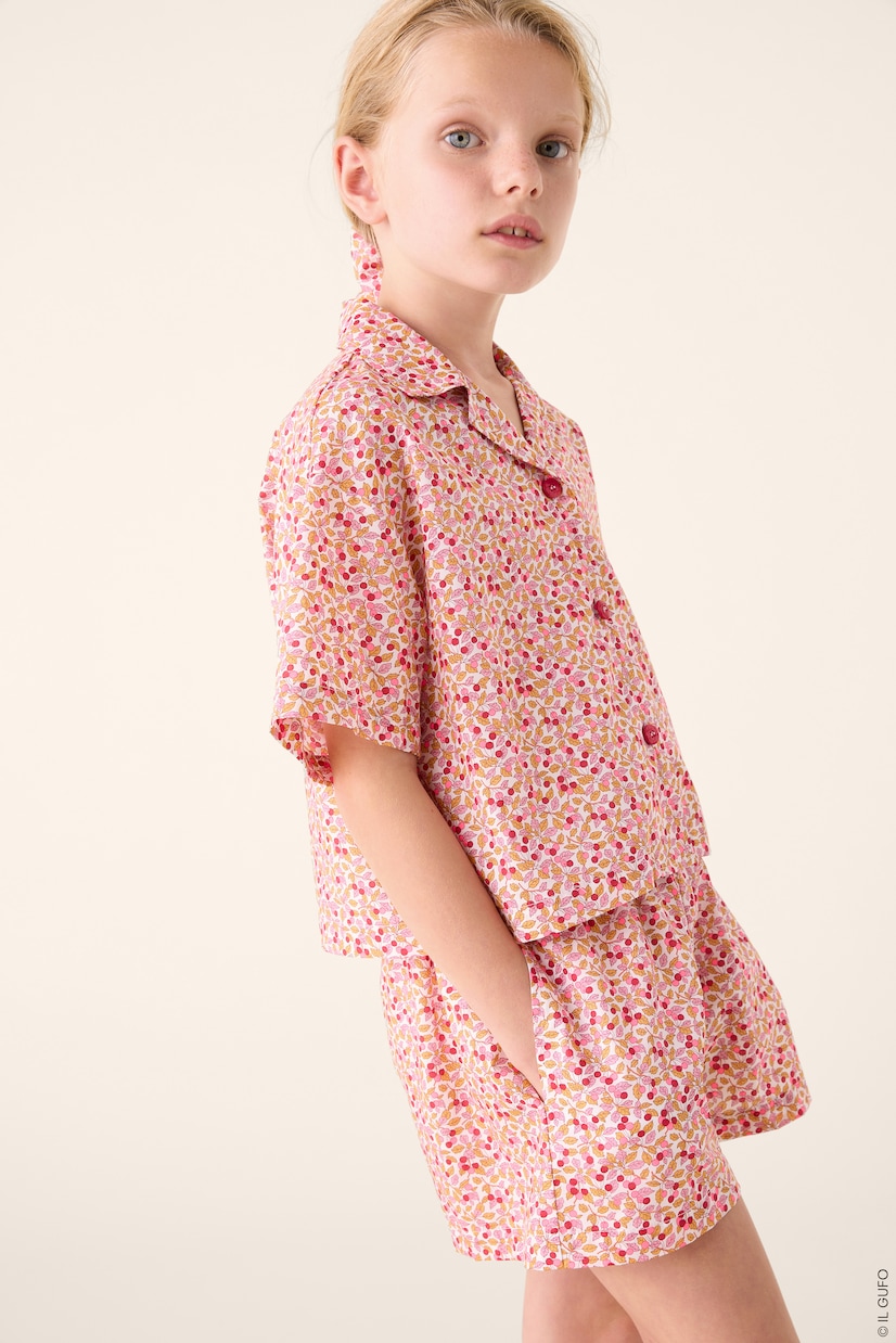 Camicia e shorts in cotone con stampa | Il Gufo