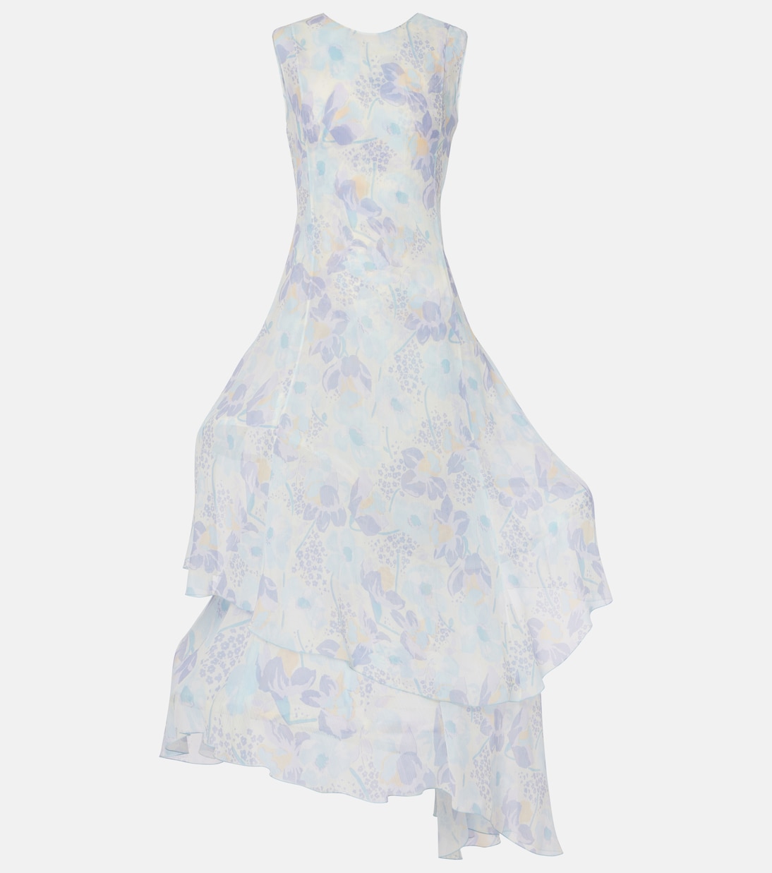Abito lungo asimmetrico in seta con stampa floreale | Loewe