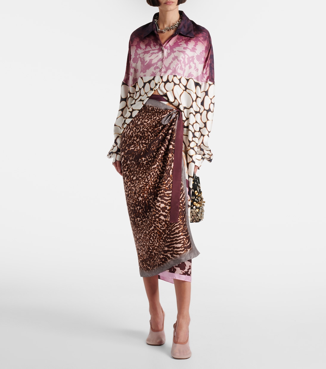 Gonna a portafoglio Scarfy in seta con stampa | Dries Van Noten