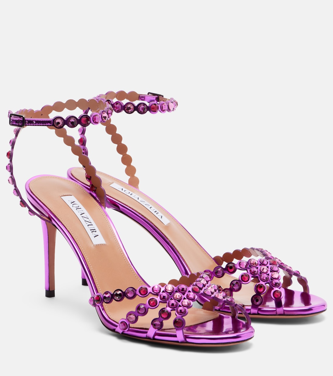 Tequila crystal-embellished metallic leather sandals | Aquazzura