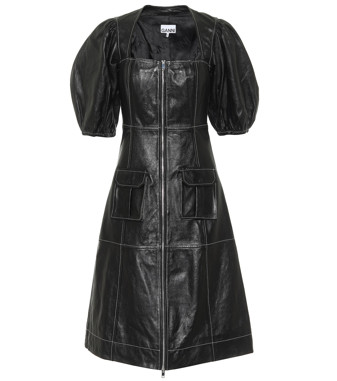 Vestido midi de piel | Ganni