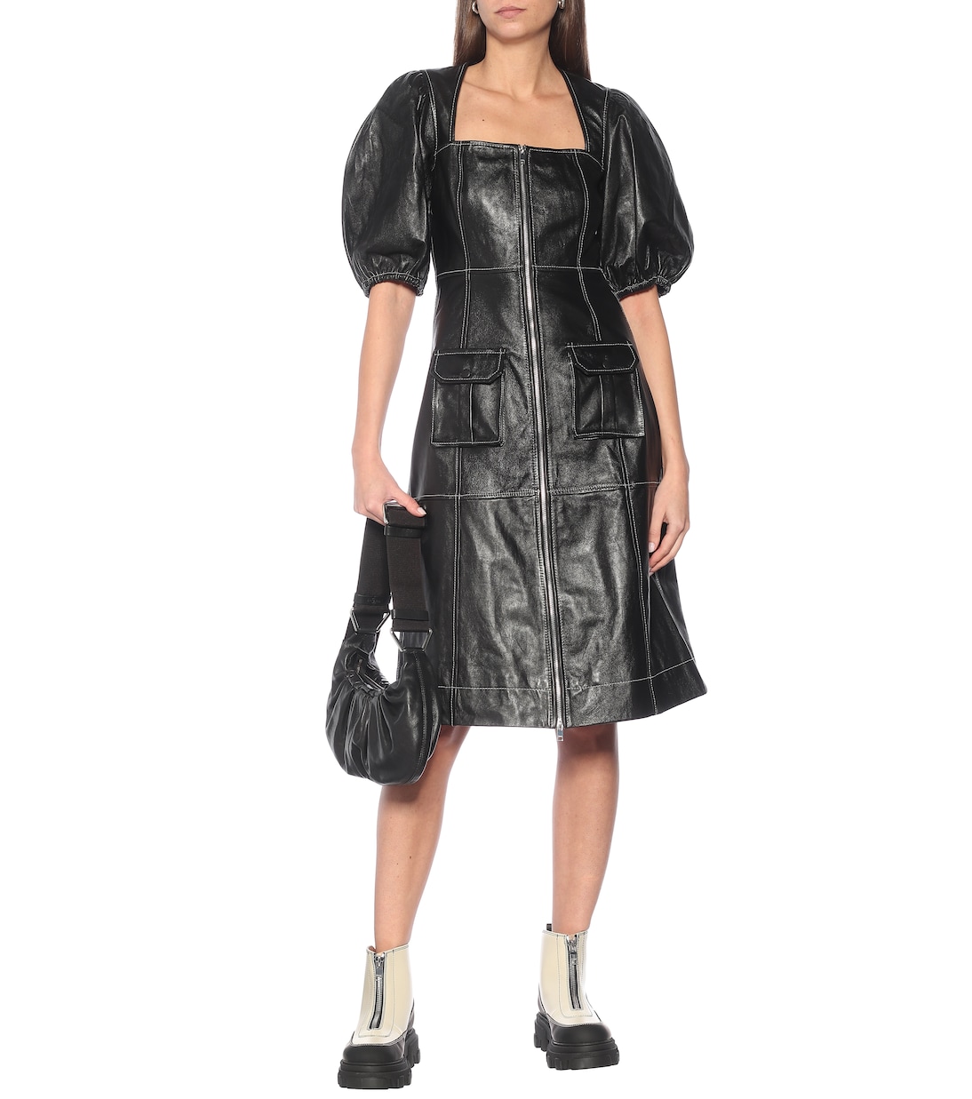 Vestido midi de piel | Ganni
