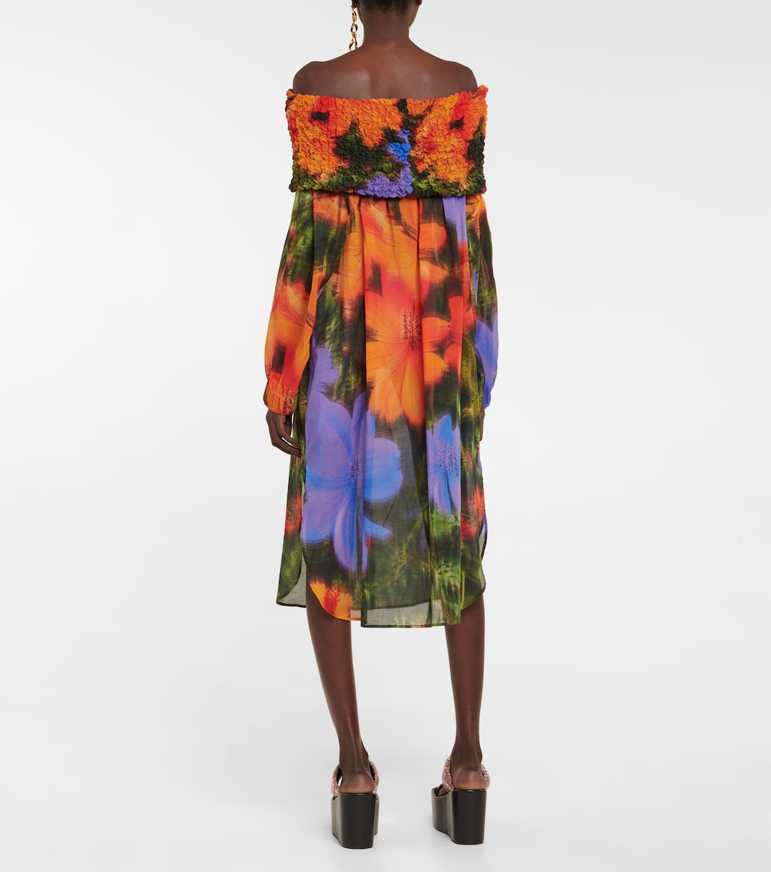 Abito midi in cotone a punto smock | Dries Van Noten