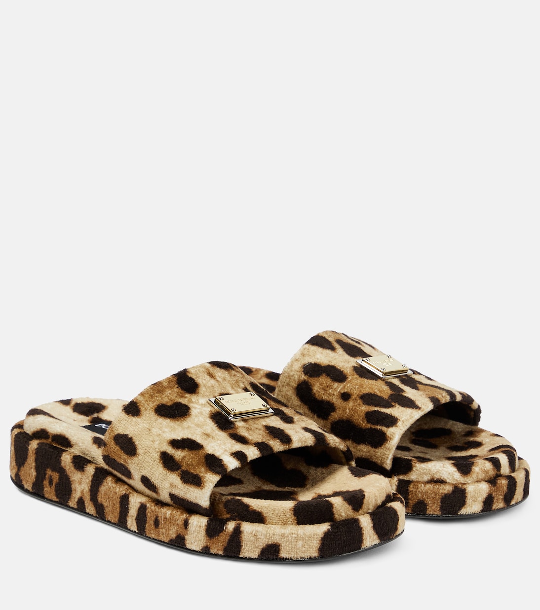 Logo leopard-print terrycloth slides | Dolce&Gabbana