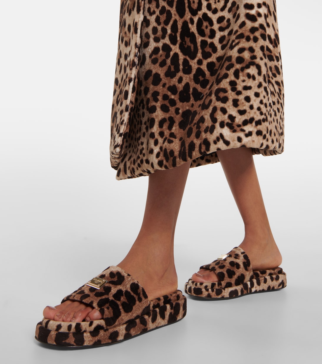 Logo leopard-print terrycloth slides | Dolce&Gabbana