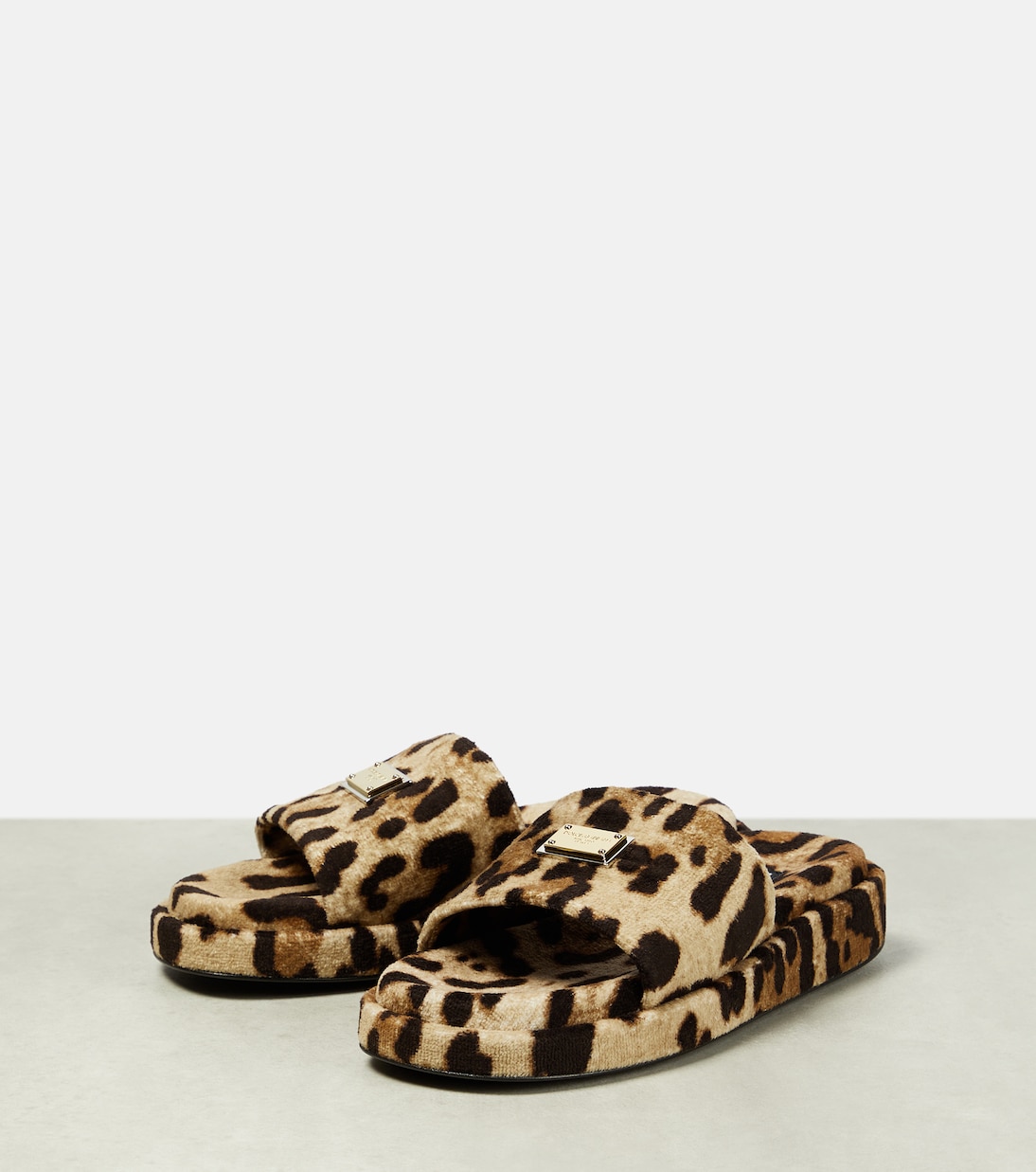 Logo leopard-print terrycloth slides | Dolce&Gabbana