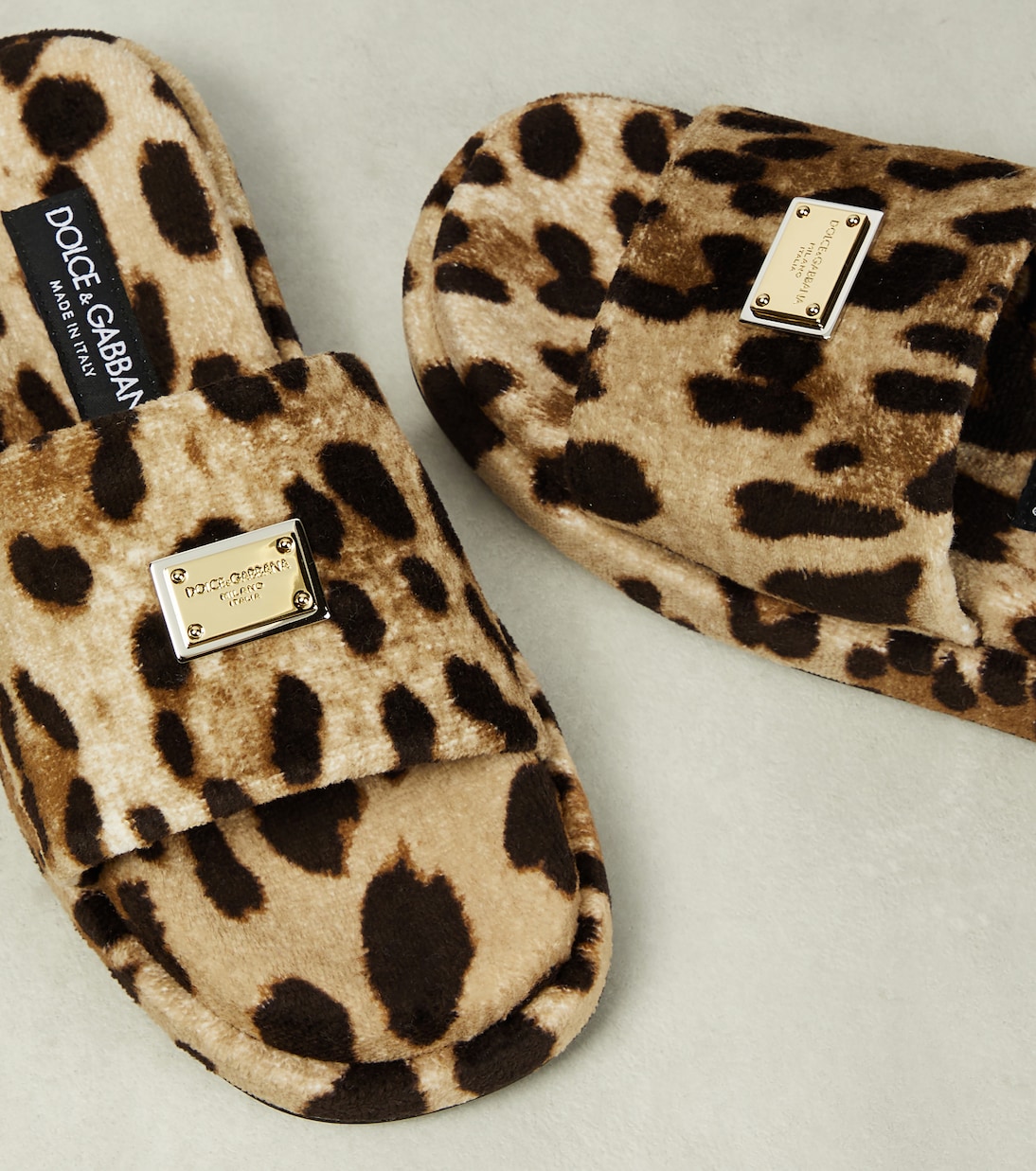 Logo leopard-print terrycloth slides | Dolce&Gabbana