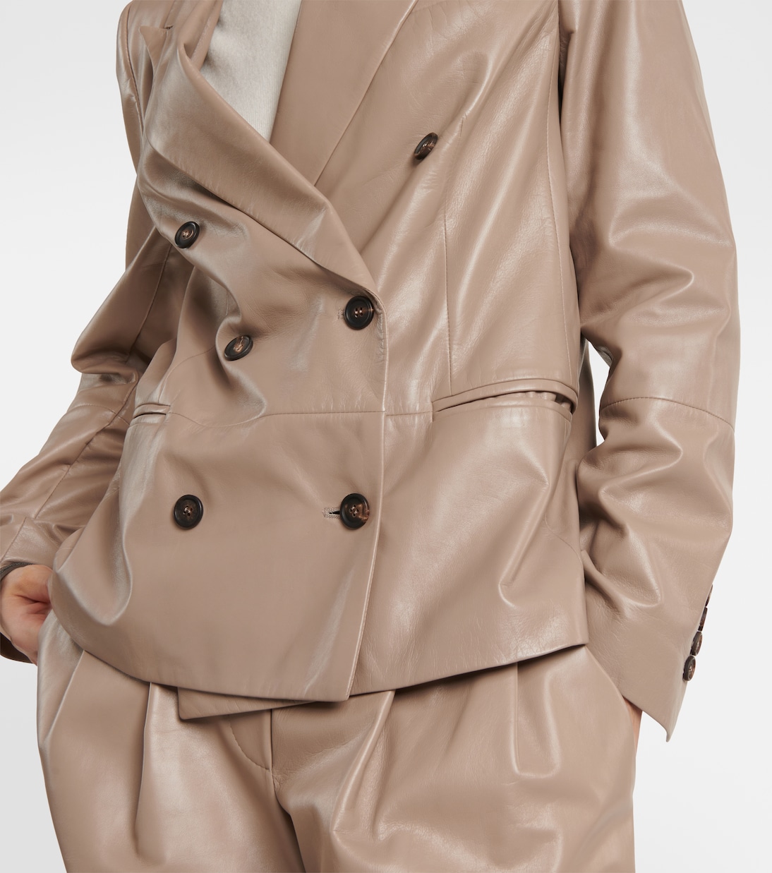 Blazer doppiopetto in pelle | Brunello Cucinelli