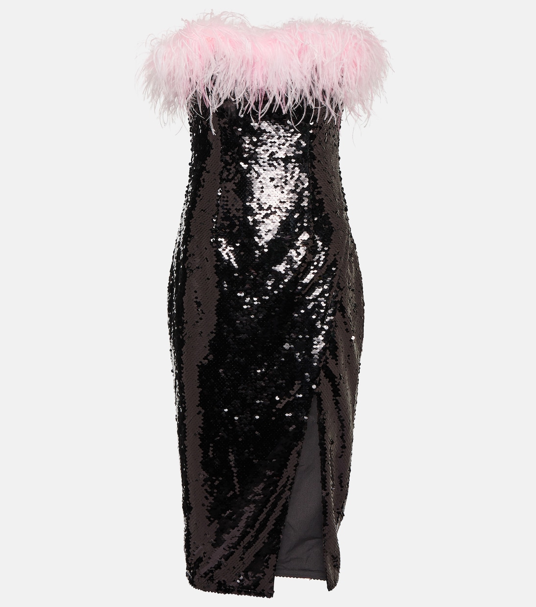 Feather-trimmed sequined midi dress | Self-Portrait