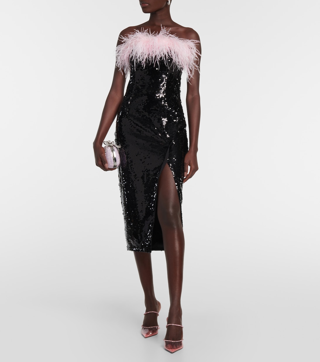 Feather-trimmed sequined midi dress | Self-Portrait