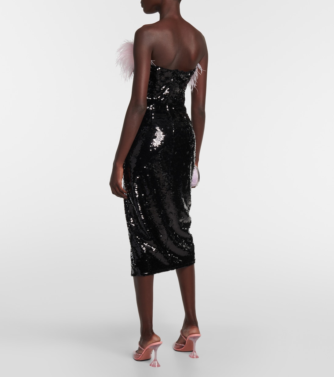 Feather-trimmed sequined midi dress | Self-Portrait