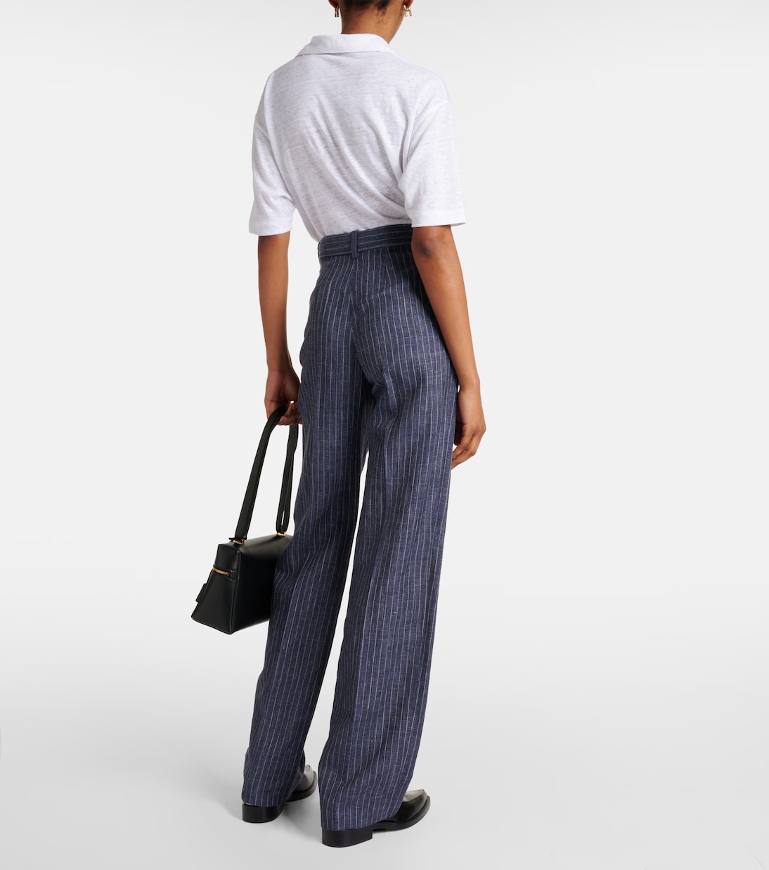 Pantaloni regular in lino, lana e seta a vita alta  | Loro Piana