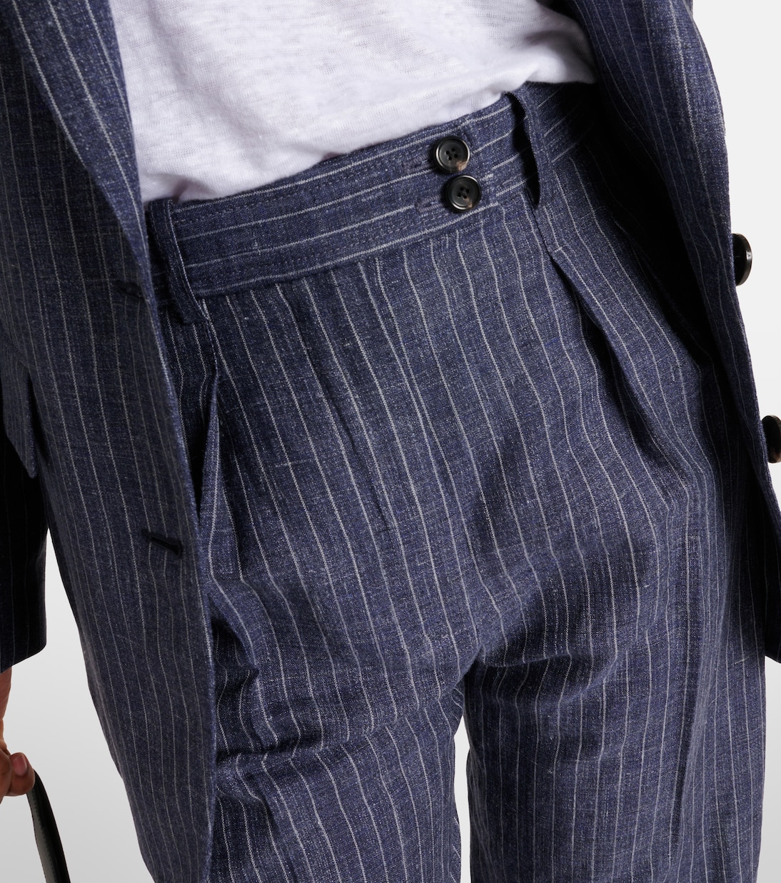 Pantaloni regular in lino, lana e seta a vita alta  | Loro Piana