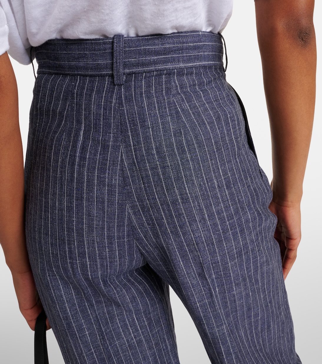 Pantaloni regular in lino, lana e seta a vita alta  | Loro Piana