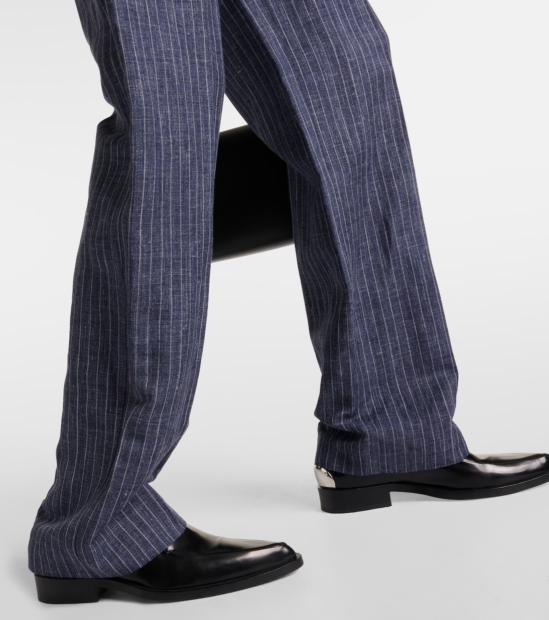 Pantaloni regular in lino, lana e seta a vita alta  | Loro Piana