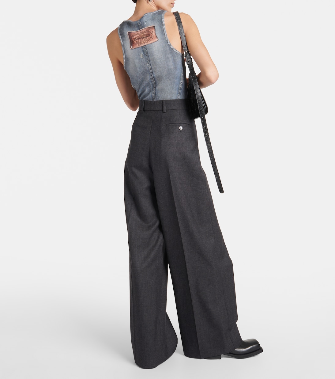 Asymmetric mid-rise wide-leg pants | Acne Studios