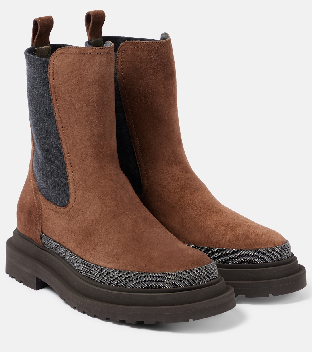 Verzierte Chelsea Boots aus Veloursleder | Brunello Cucinelli