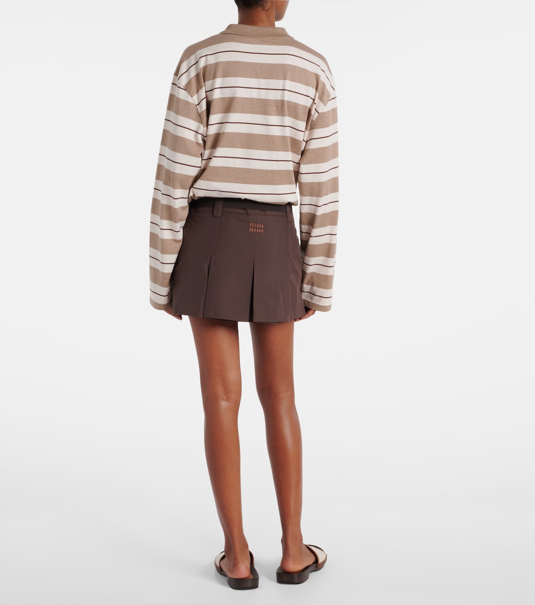 Mini-jupe en coton mélangé à logo | Miu Miu
