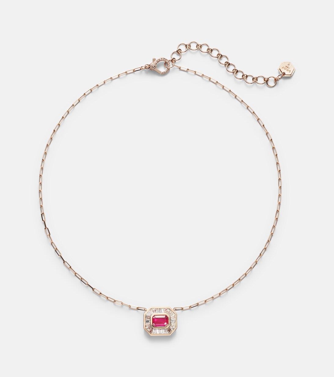 Collar Halo Mini de oro rosa de 18 ct con diamantes y rubí | Shay Jewelry