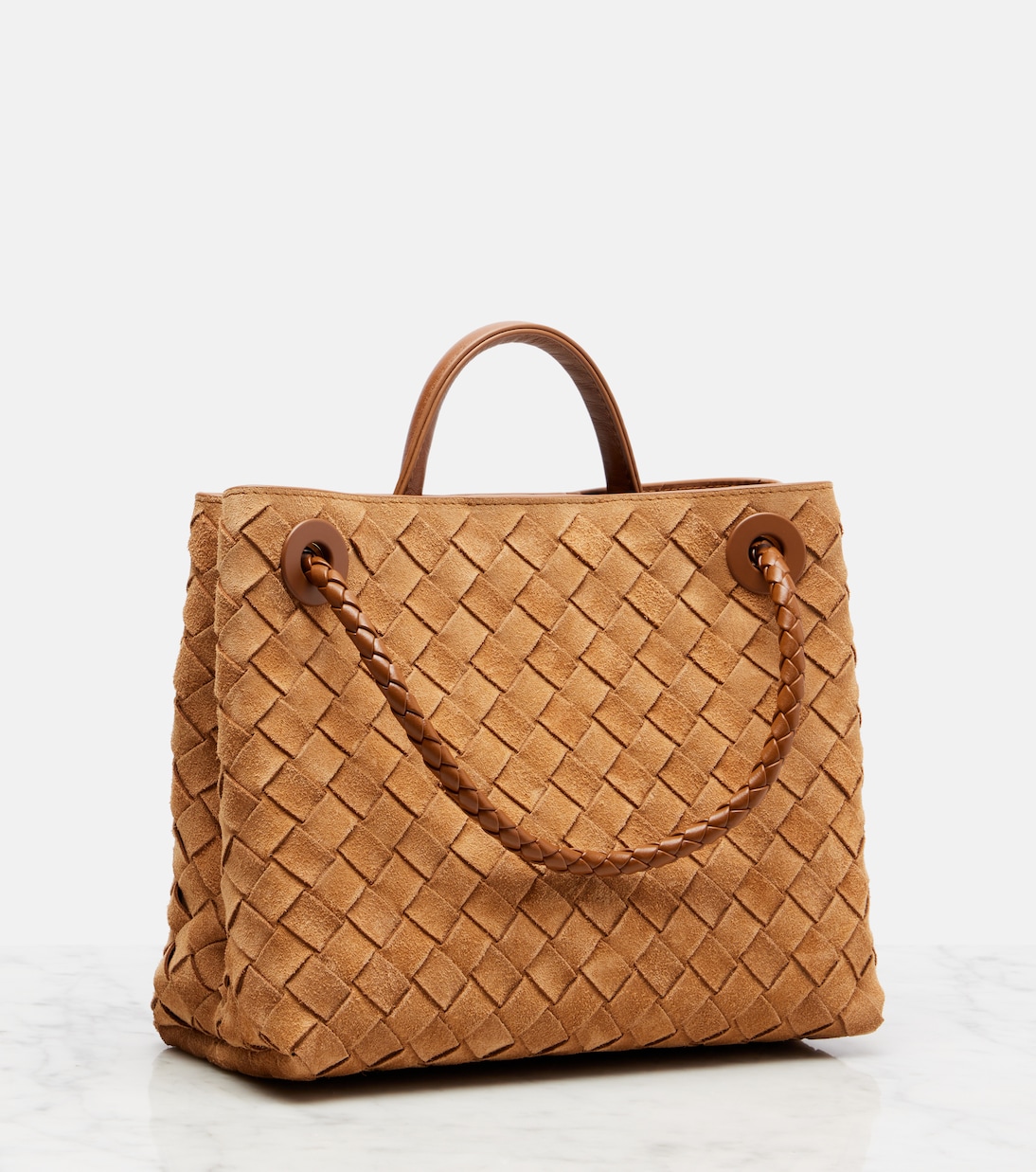 Andiamo Intrecciato Small suede tote bag | Bottega Veneta