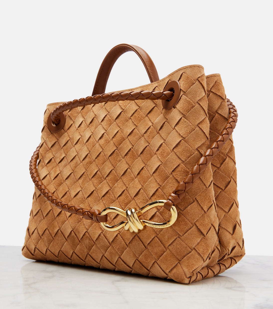 Andiamo Intrecciato Small suede tote bag | Bottega Veneta