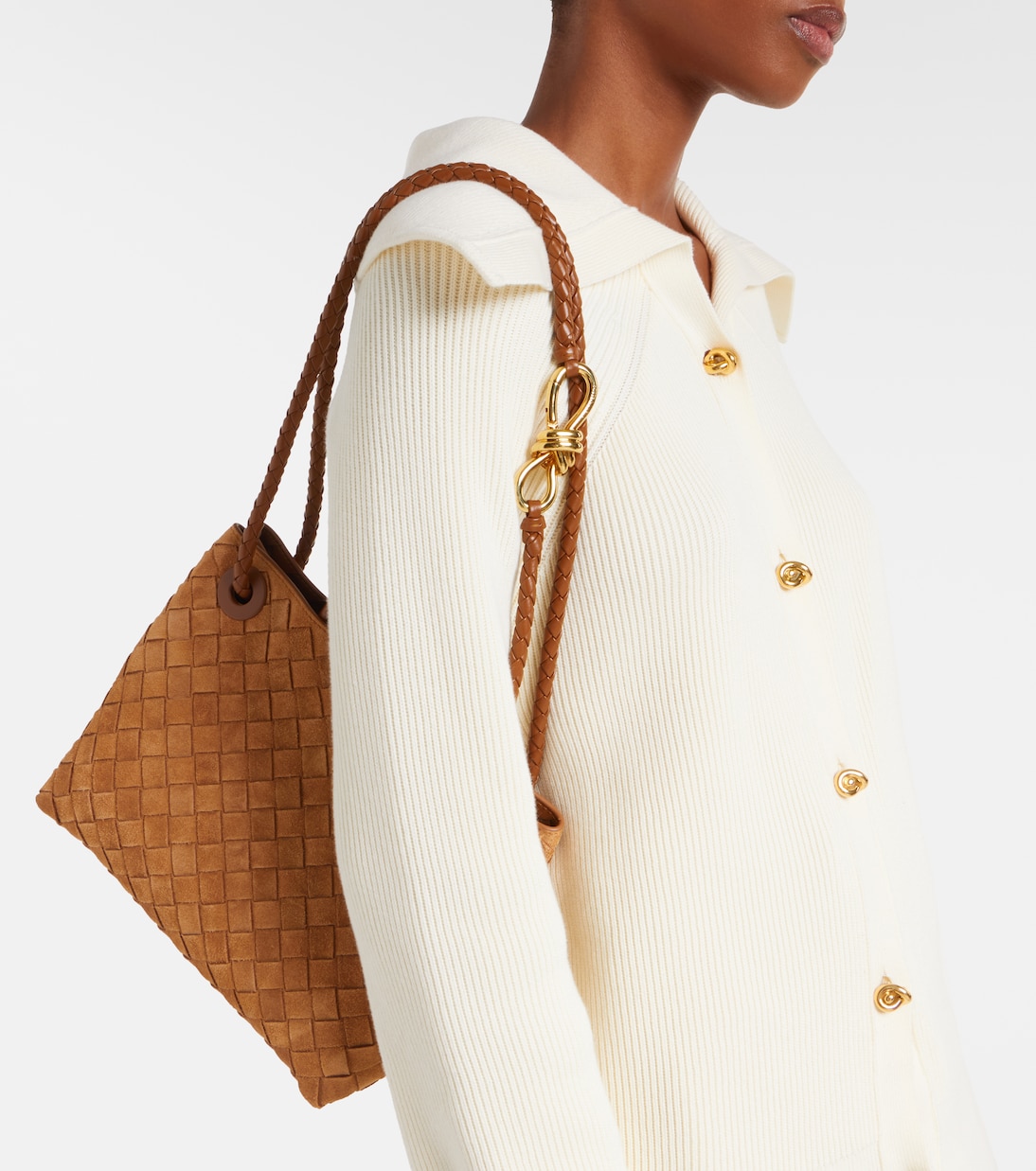 Andiamo Intrecciato Small suede tote bag | Bottega Veneta