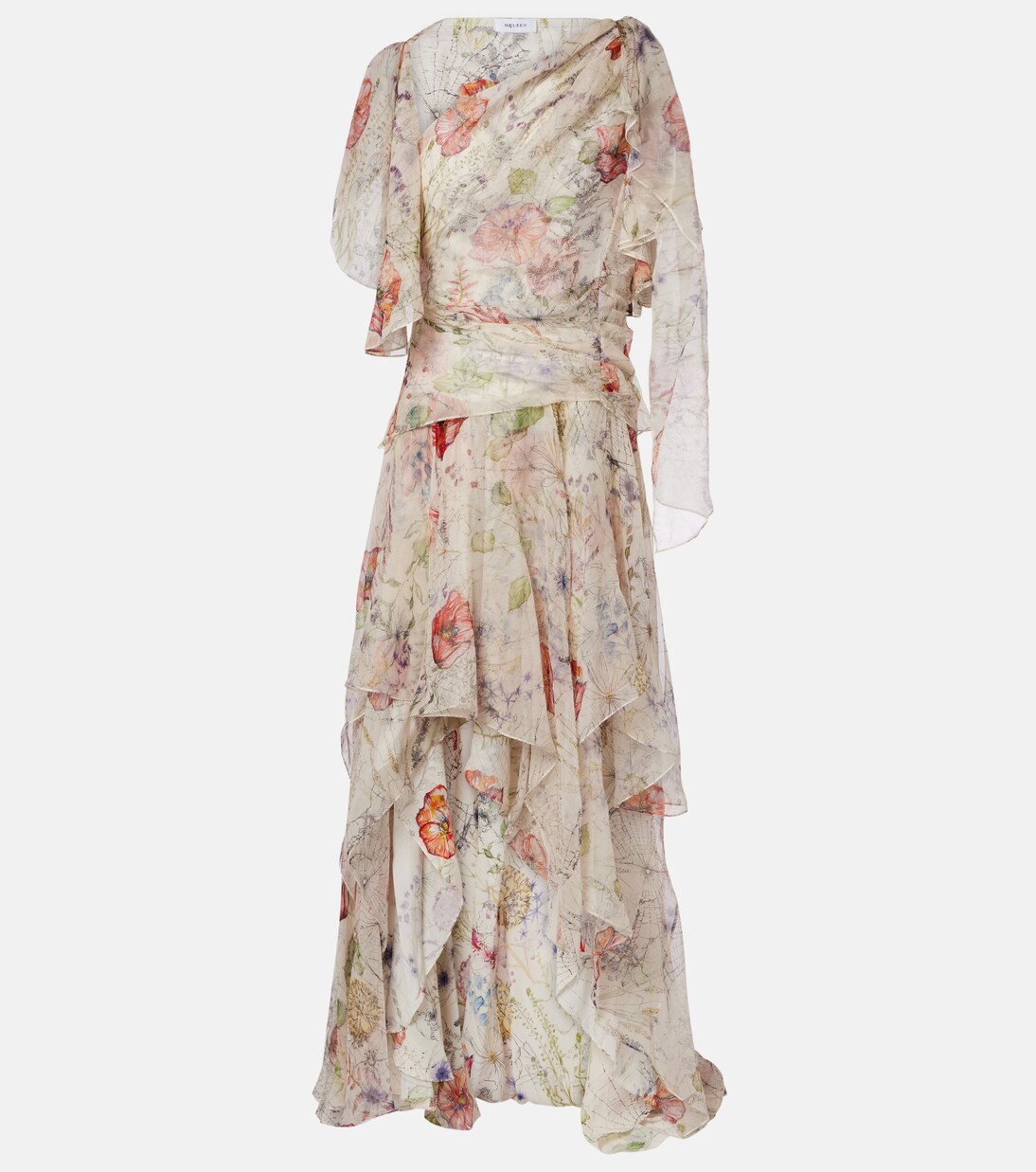 Floral asymmetric silk chiffon gown | McQueen