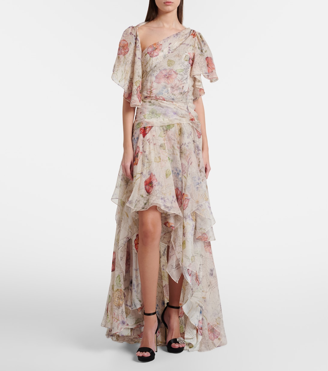 Floral asymmetric silk chiffon gown | McQueen