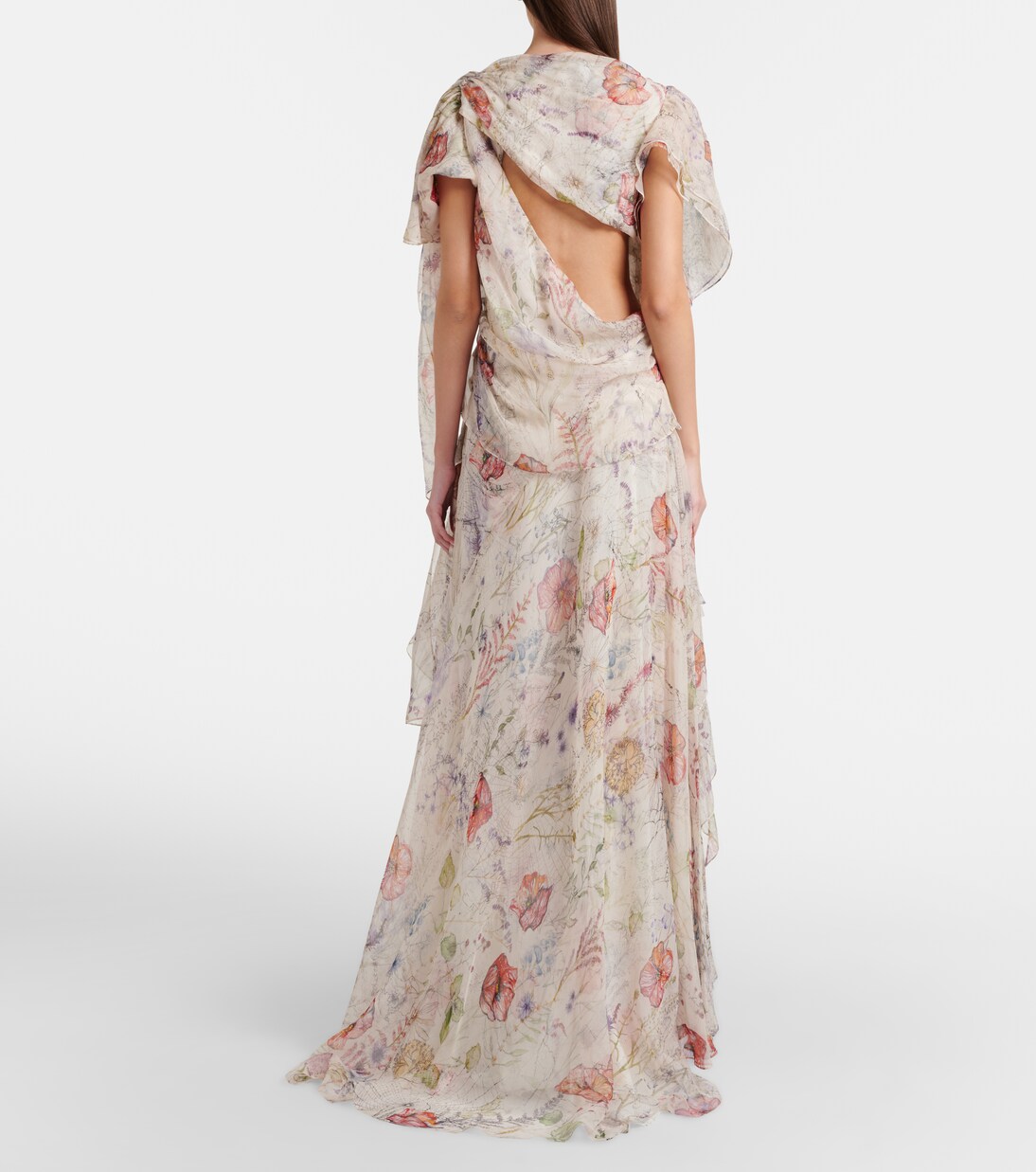 Floral asymmetric silk chiffon gown | McQueen