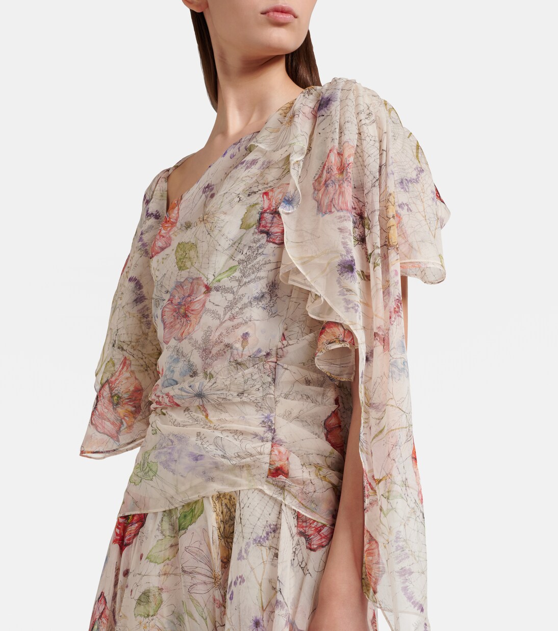 Floral asymmetric silk chiffon gown | McQueen