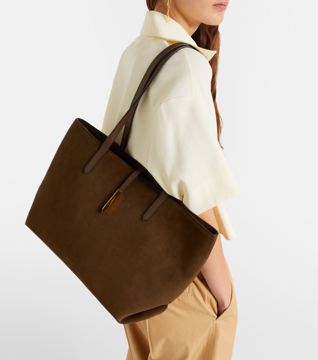Tokyo leather-trimmed suede tote bag | DeMellier