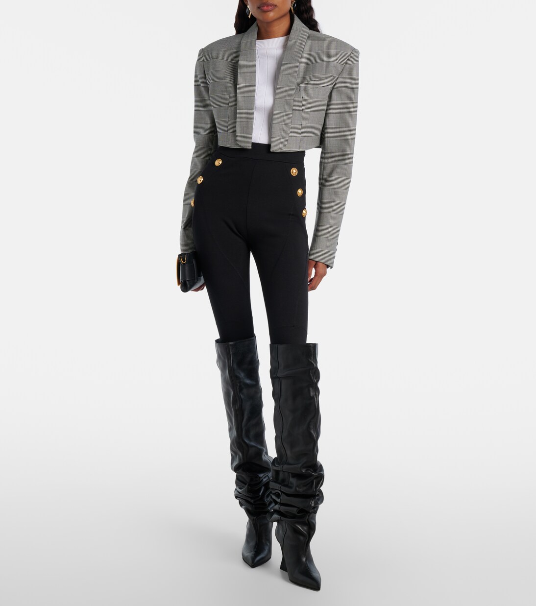 Houndstooth cropped wool-blend blazer | Balmain