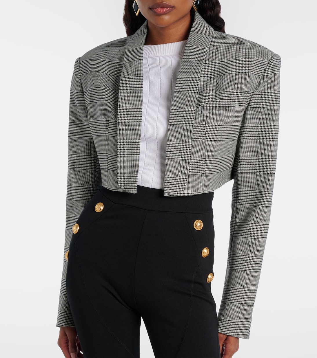 Houndstooth cropped wool-blend blazer | Balmain