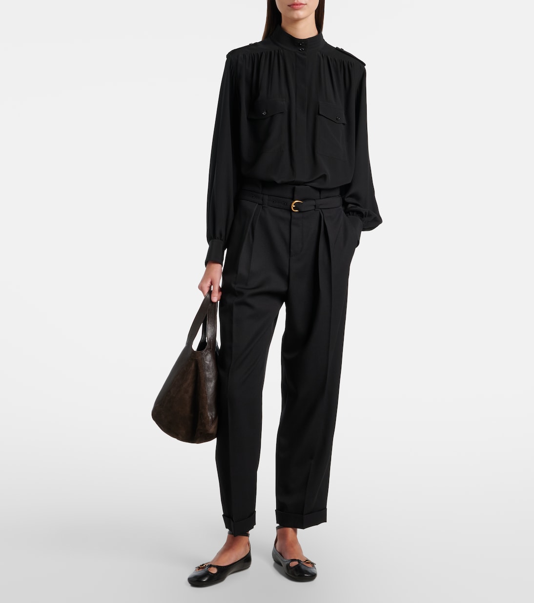 Belted pleated virgin wool tapered pants | Chloé