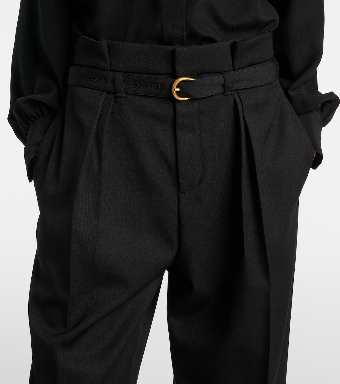 Belted pleated virgin wool tapered pants | Chloé