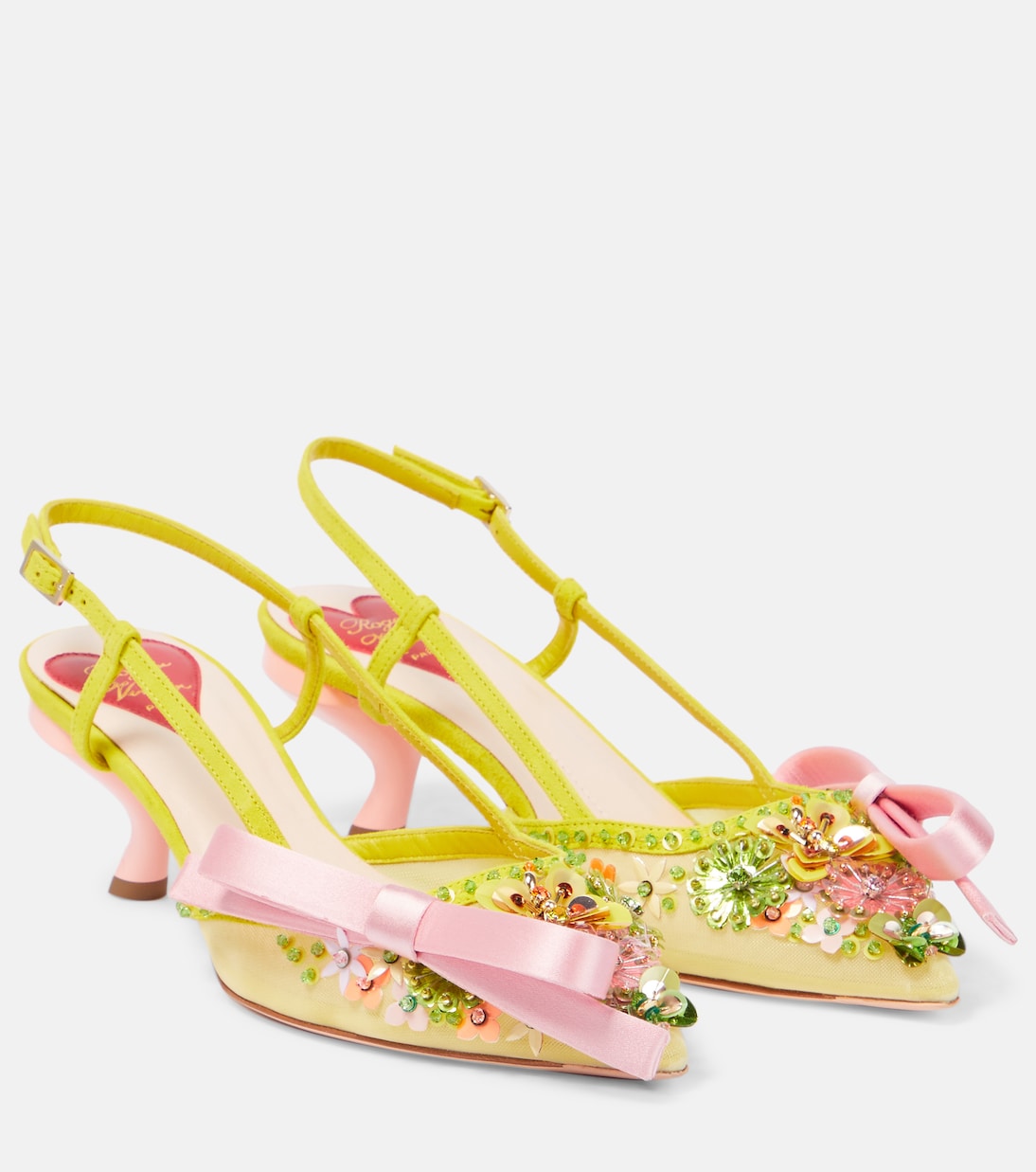 Virgule embellished satin slingback pumps | Roger Vivier