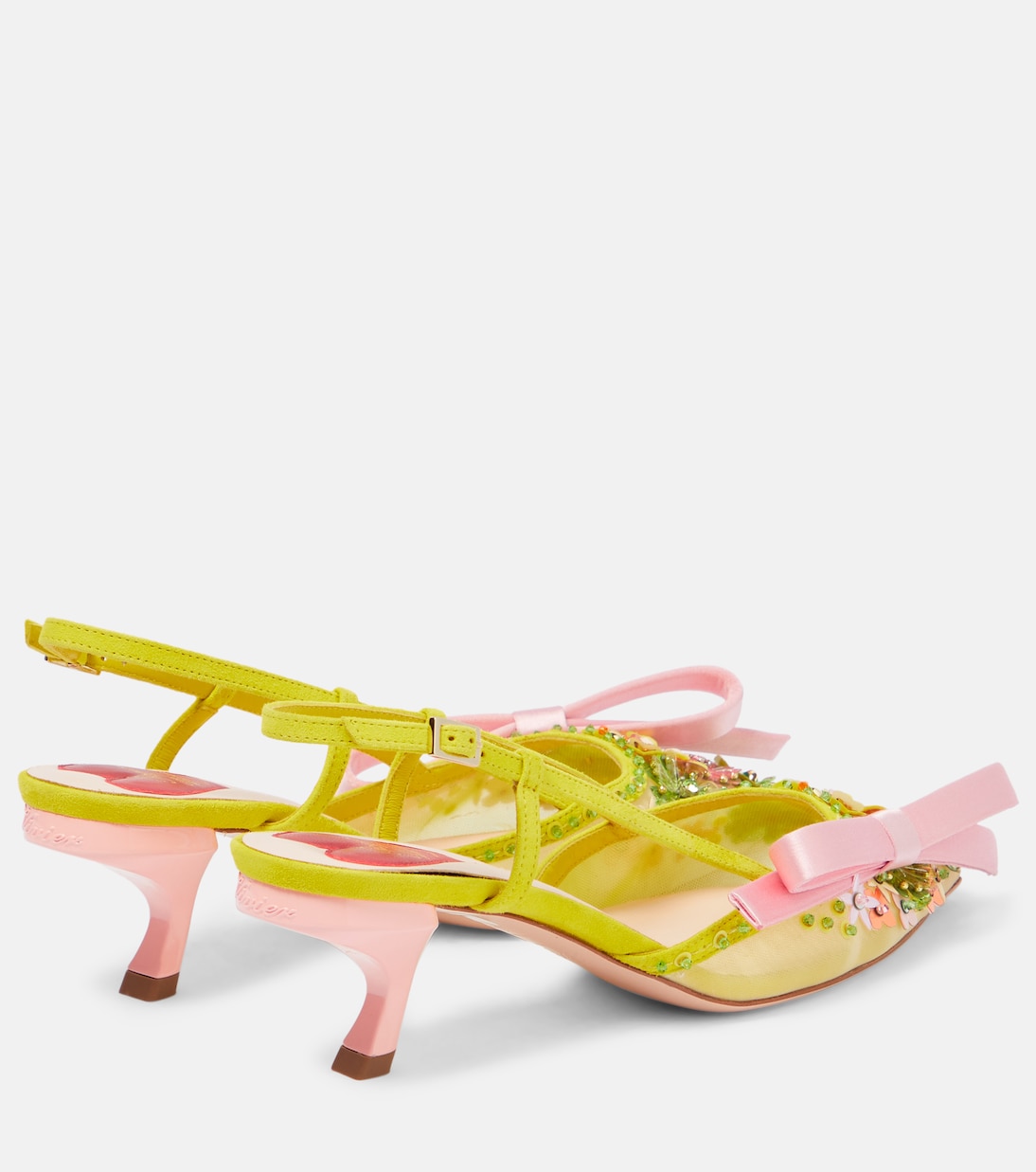 Virgule embellished satin slingback pumps | Roger Vivier