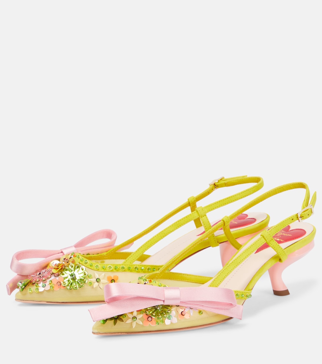 Virgule embellished satin slingback pumps | Roger Vivier