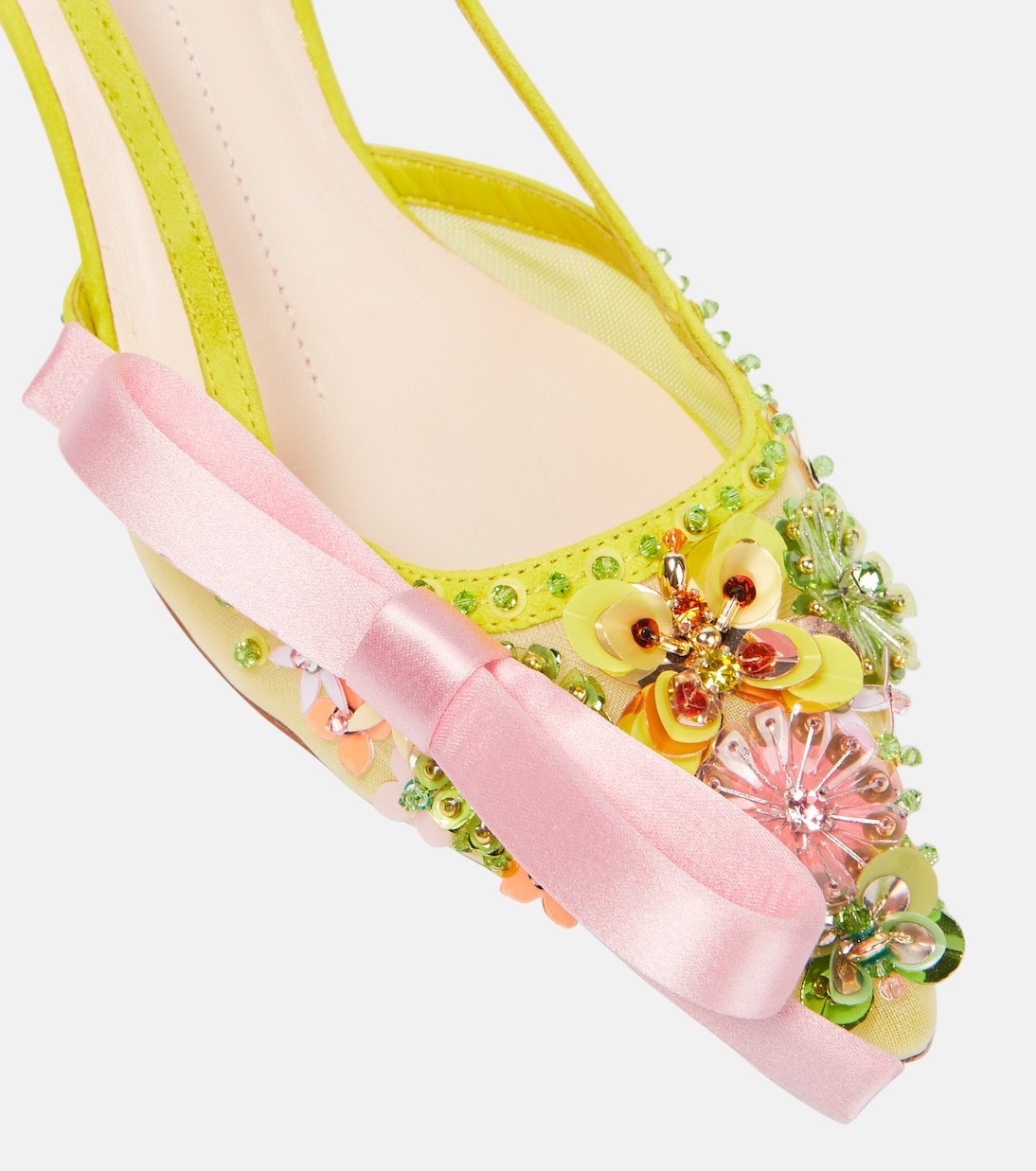Virgule embellished satin slingback pumps | Roger Vivier