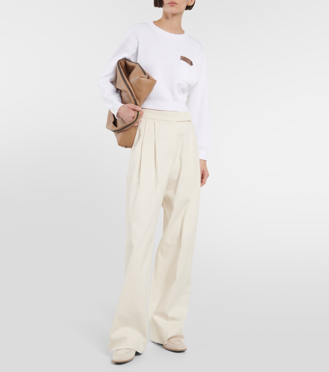 Sudadera cropped en jersey de algodón | Brunello Cucinelli